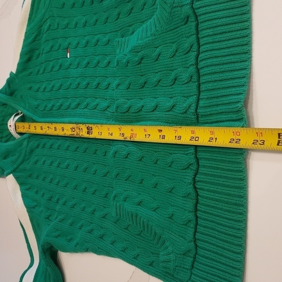 Tommy Hilfiger Hoodie Knit Green white stripe along arm Full Zip Womens Small - Picture 10 of 11